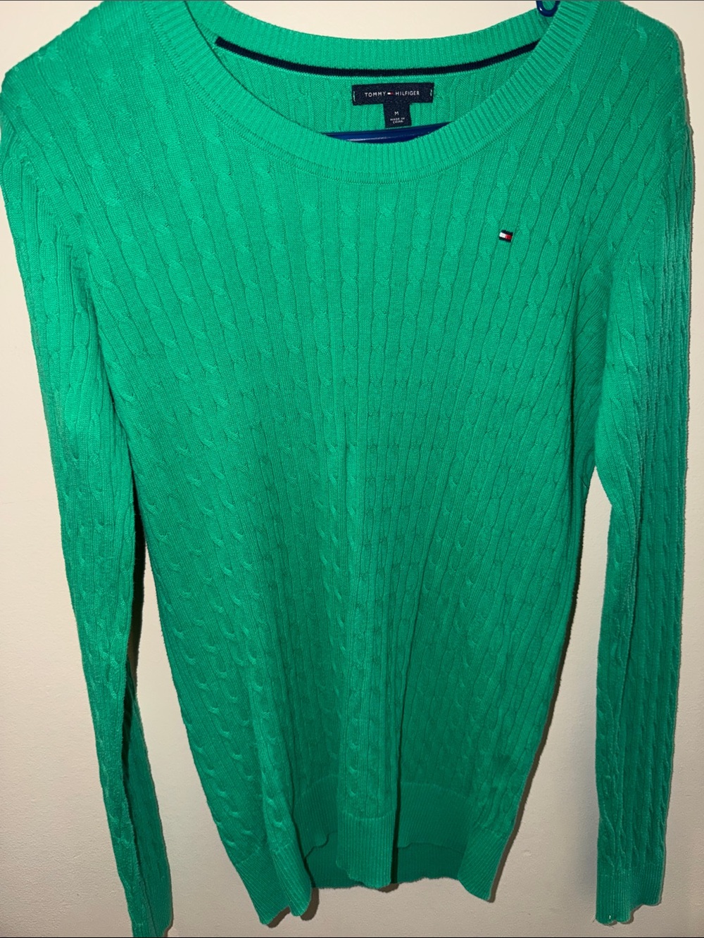 Tommy Hilfiger Women's green Cable Knit Crewneck Sweater